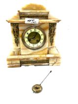 Marble Antique 2 key hole mantle clock with pendulum and key, approximate measurements: Height 12.