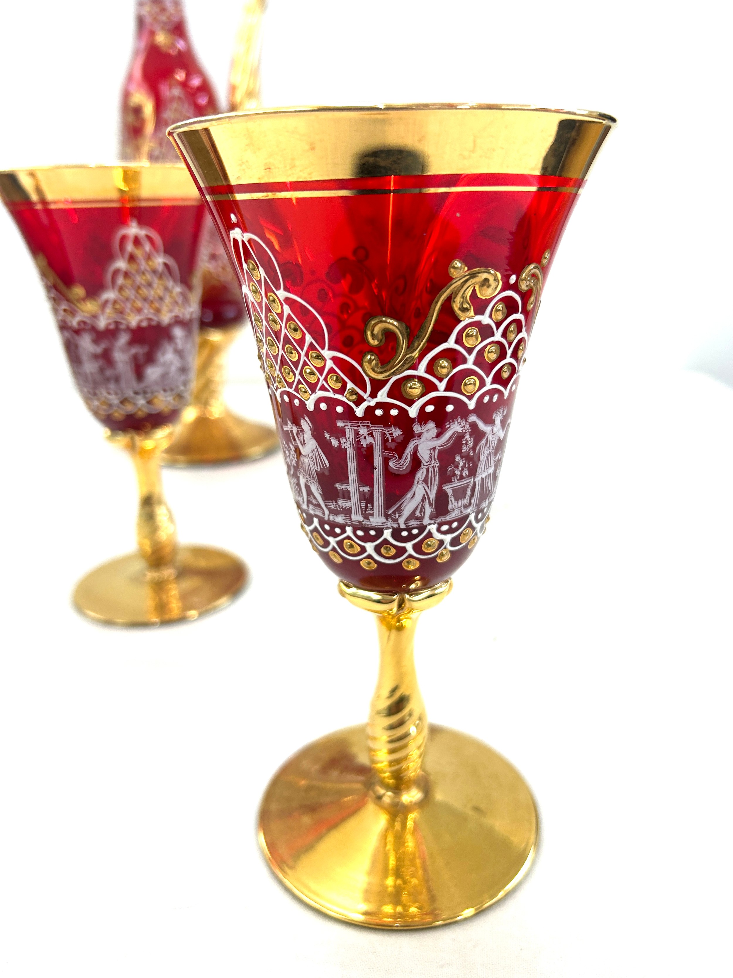 Venetian enamelled glass decanter and five glasses - Image 2 of 3