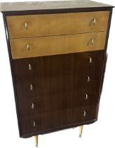 Retro six drawer chest measures approx 50.5 inches tall by 30 inches wide and 19 inches deep