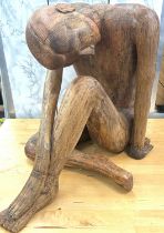 Large abstract wooden figure of a man, approximately mate height 19 inches, no makers marks