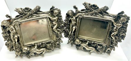 Sterling silver overlay cherub small mirror, approximate measurements: 16 x 18.5cm