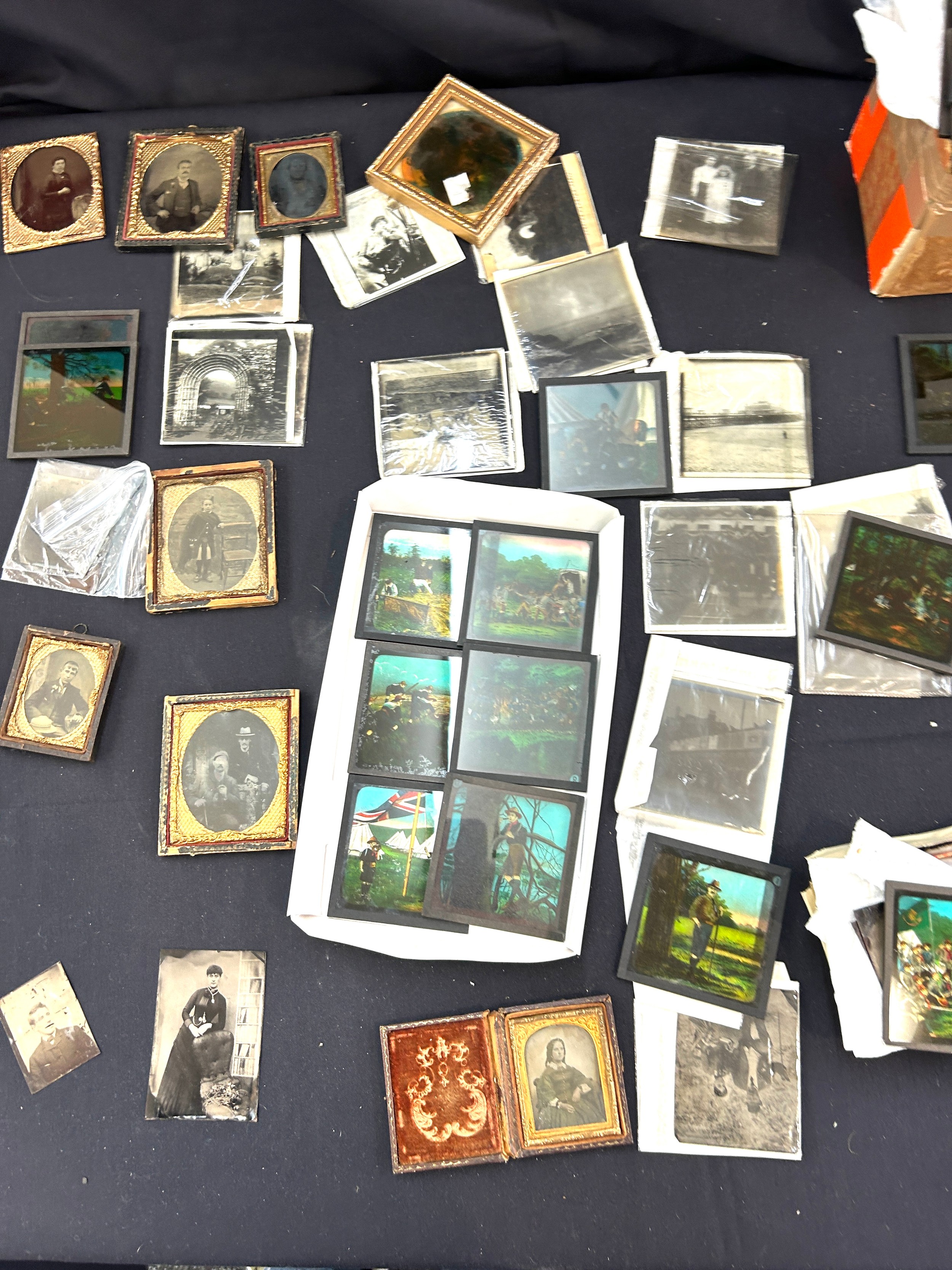 Selection of vintage negative photographs and glass slides