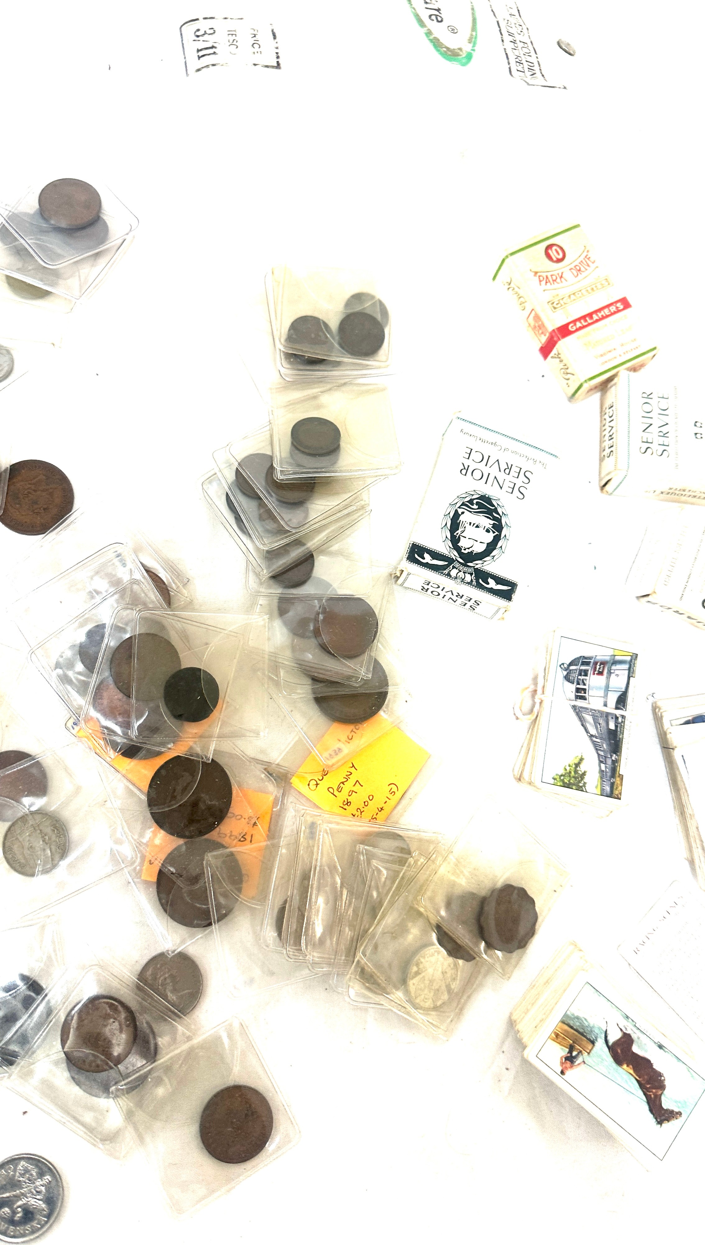 Quantity of vintage coins, pennies and foreign some silver along with a collection of cigarette - Image 4 of 5