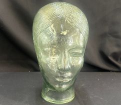 Vintage Glass Mannequin Head Display Hat Glasses Stand With Flapper Hairstyle possibly for