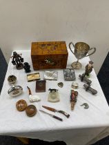 Selection of collectable includes trophy, smoking pipe, compacts etc