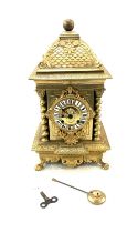Vintage brass 2 key hole mantel clock with key and pendulum, approximate measurements Height 14