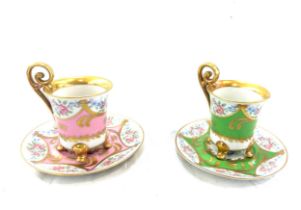 2 x J K Decor German cups and saucers, overall good condition