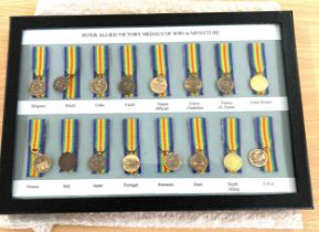 A frame set of 16 x WW1 inter-allied miniature victory medals