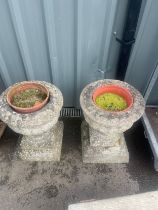 Pair of concrete plant stands, measures approximately