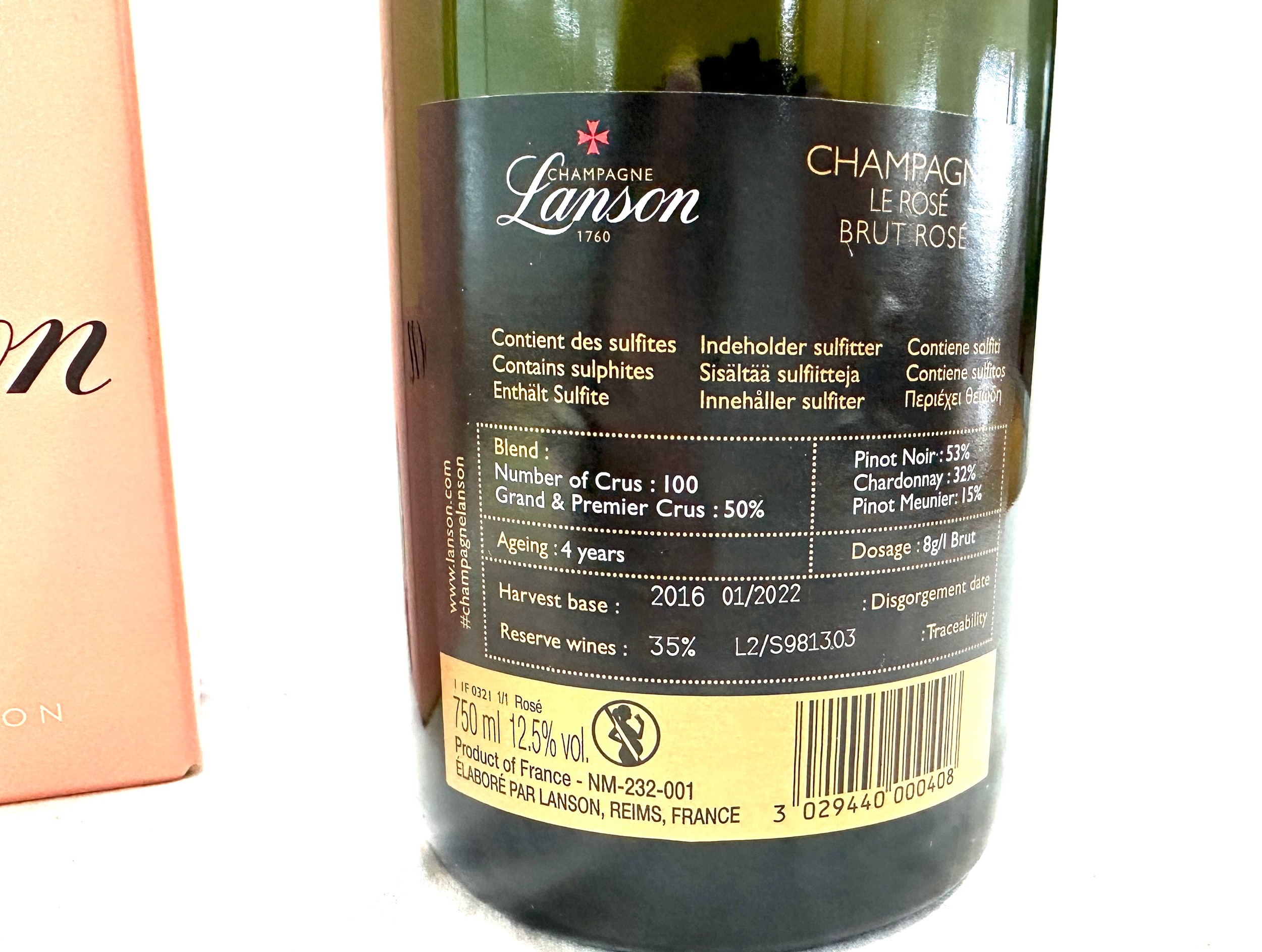 Boxed Lanson Champagne le rose, 750ml , The championships Wimbledon - Image 3 of 3