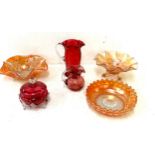 Selection of vintage glassware to include cranberry and carnival glass