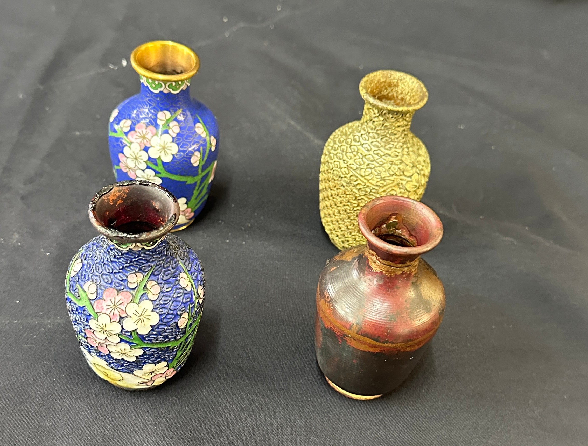 Set of four Cloisonné vases showing the four stages of production 4" high. - Image 2 of 4