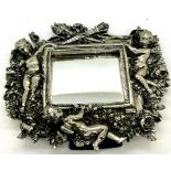 Sterling silver overlay cherub small mirror, approximate measurements: 16 x 18.5cm
