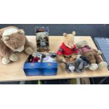 Large selection of assorted teddies includes winnie the pooh etc