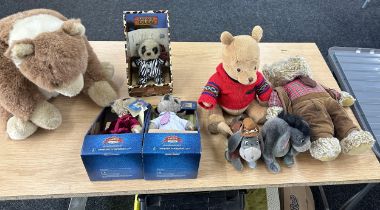 Large selection of assorted teddies includes winnie the pooh etc