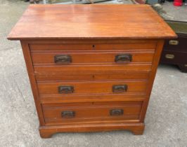 three drawer satin wood chest measures approx 33 inches tall, 33 wide and 20 deep