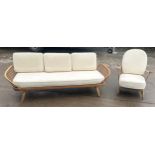 Ercol sofa and chair with cushions, approximate measurements: 82 inches width x 32 inches depth x 29