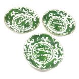 Three chinese oriental green and white dragon design plates 6 inches diameter