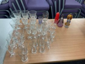 Selection of assorted glassware includes coloured glass etc