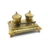 Brass inkwell and pen, inkwell needs new hinge
