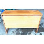 Teak record cabinet, pull down front, 28 inches tall 42 inches wide 15 inches depth