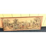 Large framed tapestry measures approximately 21 inches tall 59 inches wide