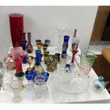 Selection of normal and coloured glassware to include vases, bowls etc