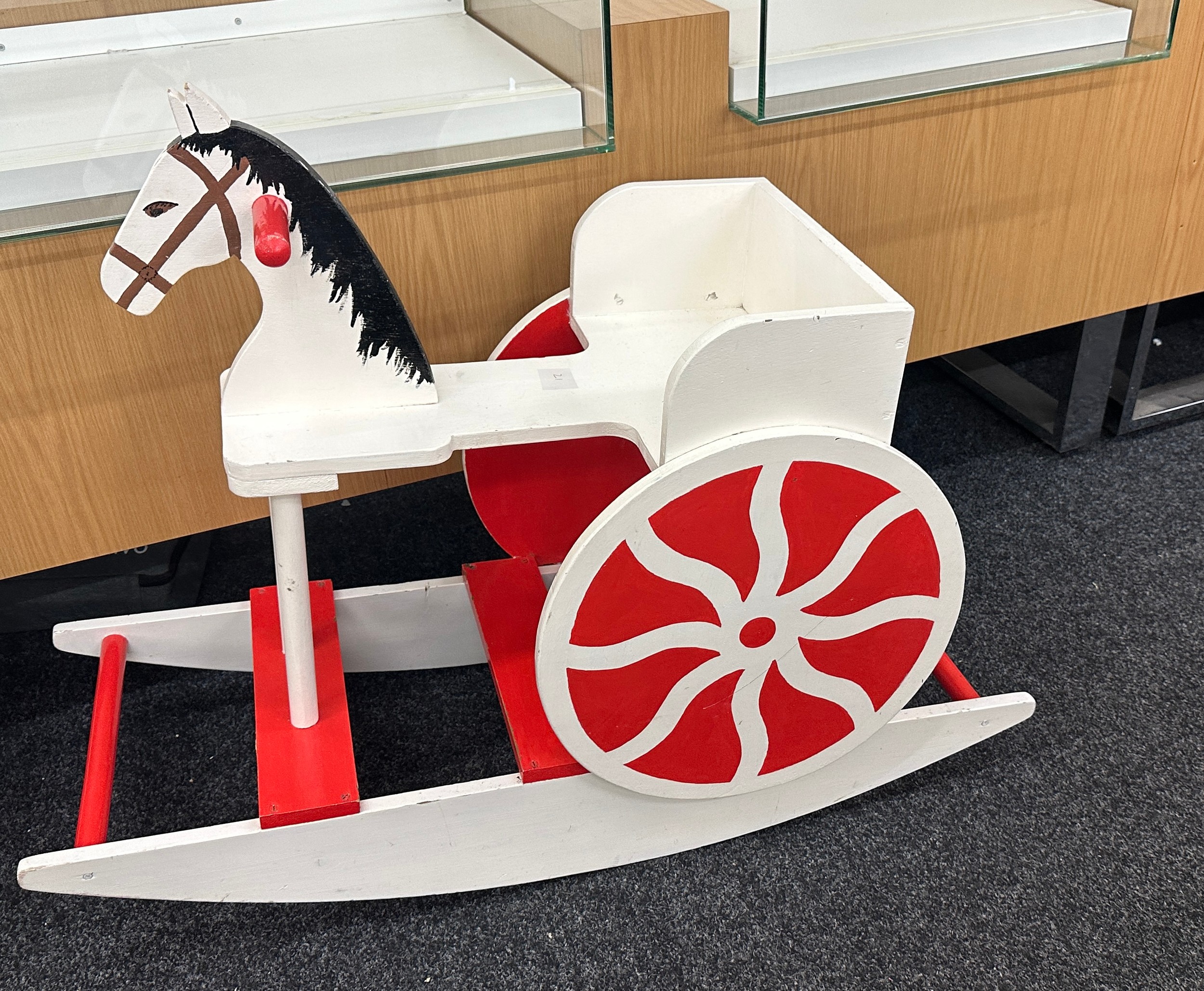 Wooden white and red rocking horse, approximate measurements: Height 33 inches, Depth 17 inches, - Image 2 of 4