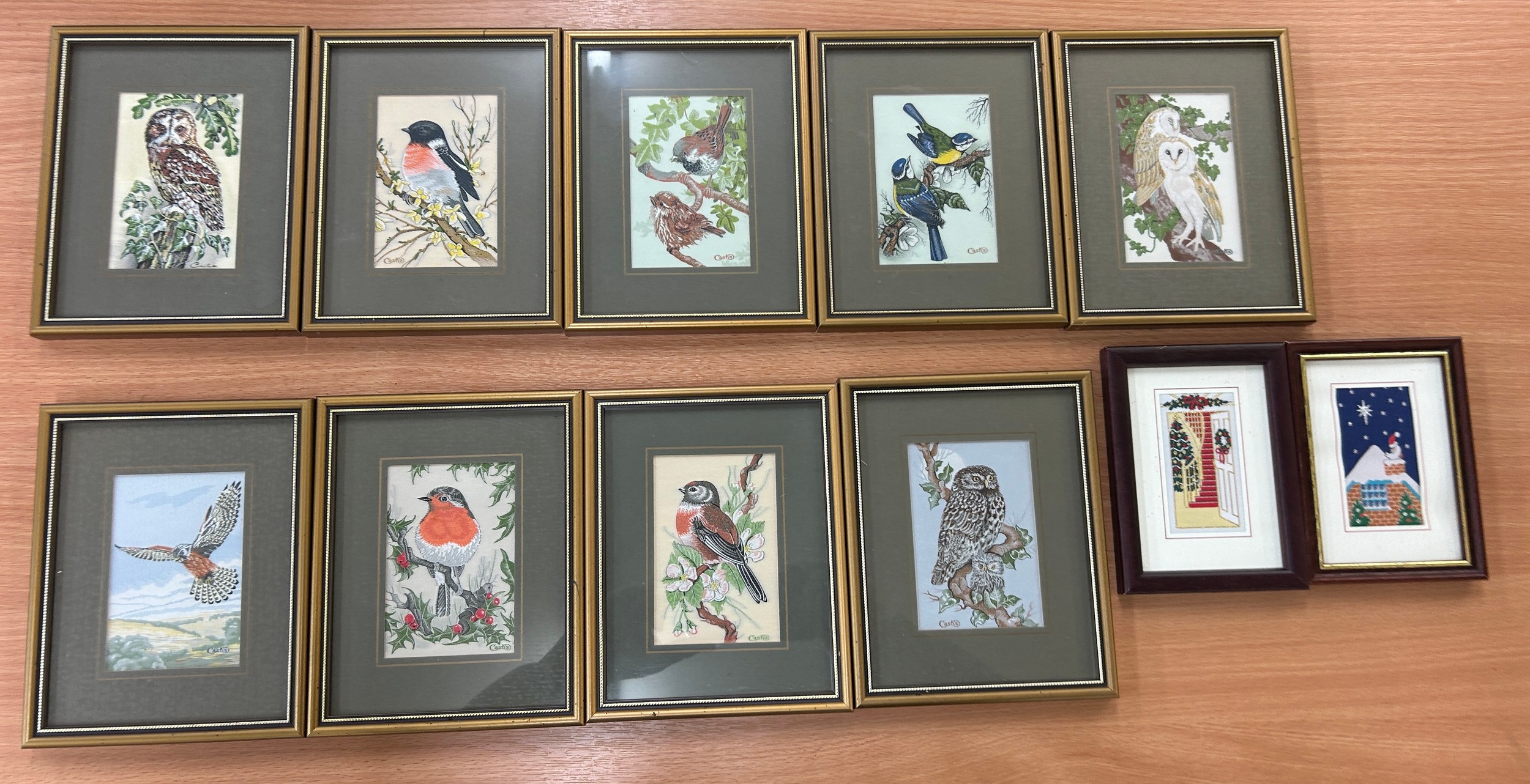 Selection of framed Cash's animal silks measures approx 7.5 inches wide by 6 inches tall