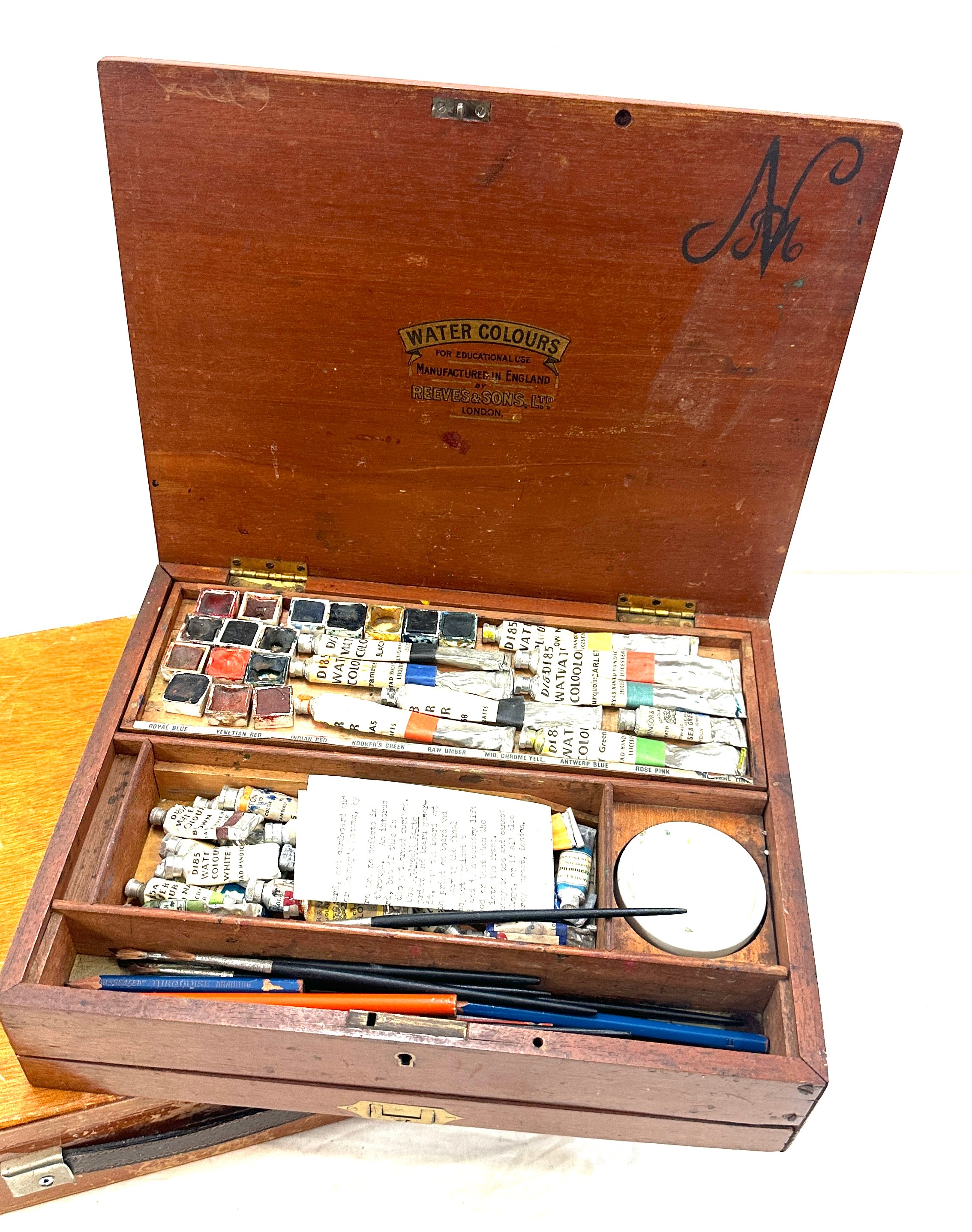 Two Vintage artist boxes and contents includes water colours, paint brushes etc - Image 5 of 5