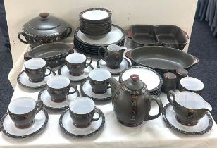 Denby Marrakesh dinner service, 43 pieces in total includes Tureen, cups, saucers, plates, salt