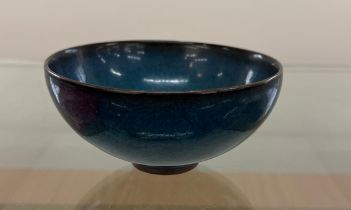 Oriental glazed bowl, no marks to base - measures approx 2.5 inches tall by 5 inches diameter
