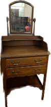 Mahogany 2 drawer dressing table measures approximately 59 inchea tall 18 inches depth 25.5 inches