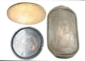 Three vintage copper trays, 13 inches wide 25 inches long