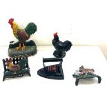 Selection of cast iron door stops includes Cockerel, squirrel etc