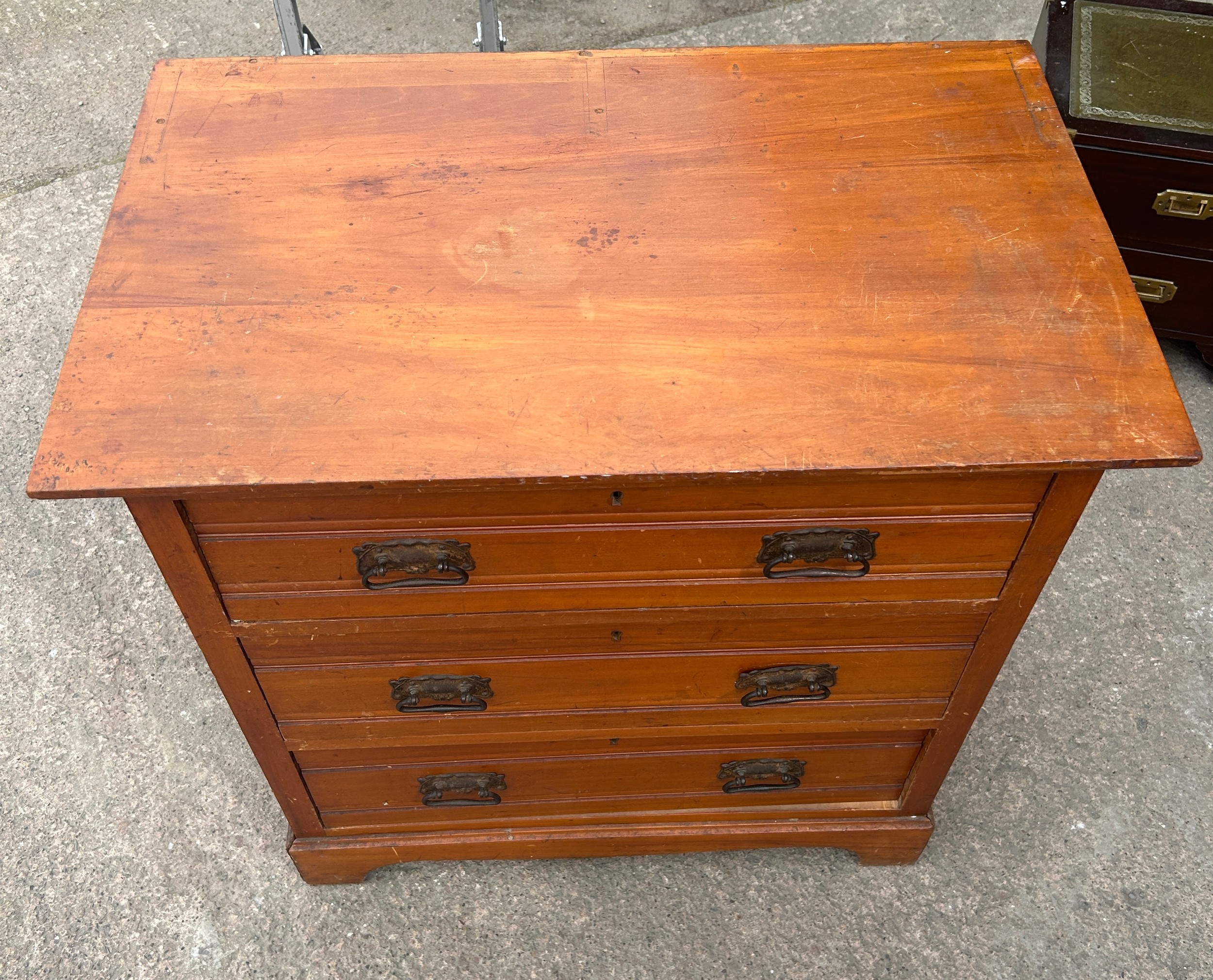 three drawer satin wood chest measures approx 33 inches tall, 33 wide and 20 deep - Image 2 of 2