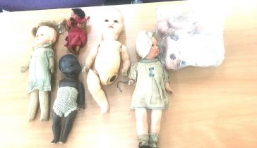 Selection of assorted vintage and later pot dolls includes German armand marseille etc