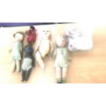 Selection of assorted vintage and later pot dolls includes German armand marseille etc