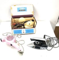 Selection of vintage electricals includes hair dryer and a iron