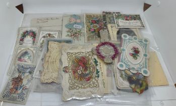 Selection of victorian cut paper Christmas and birthday greetings cards