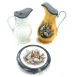 2 Vintage porcelain and metal water jugs