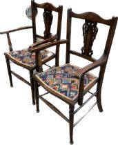 Pair of mahogany antique inlaid carver chairs