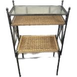 Wood, metal glass dressing table and stool -table measures approx 33 inches tall, 31.5 wide and 16