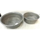 2 Vintage metal mixing bowls, largest measures approximately 5 inches tall 16 inches wide