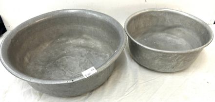 2 Vintage metal mixing bowls, largest measures approximately 5 inches tall 16 inches wide