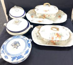 Selection of meat plates and tureens, to include maker Booths etc