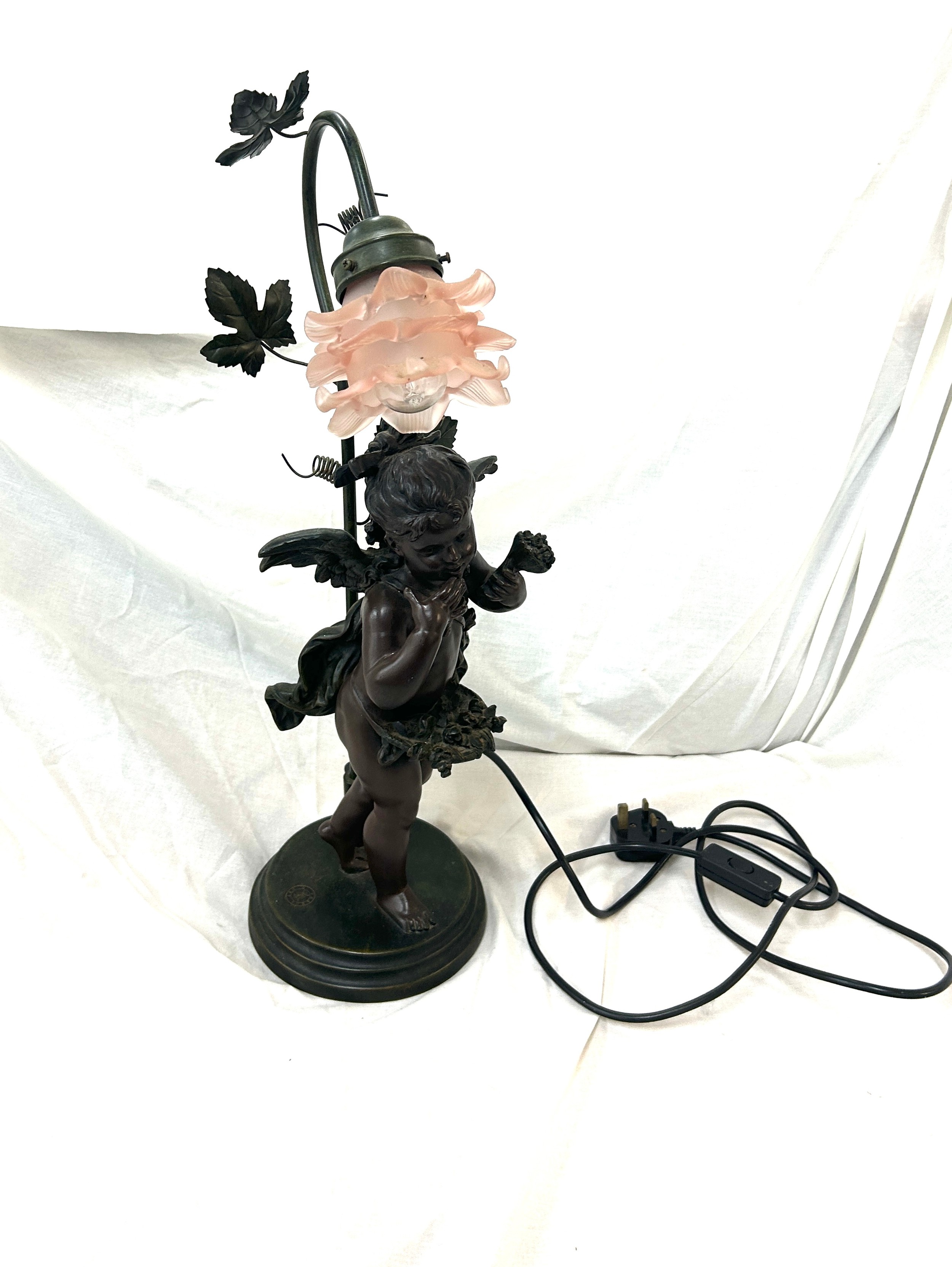 Resin cherub lamp stamped Art D France overall height 25 inches tall - Image 3 of 4