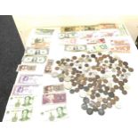 Large selection of assorted bank notes and coins