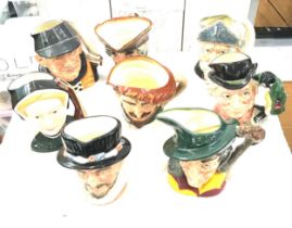 Selection of large toby jugs to include Royal Doulton Francis Drake, Yachtsman, Don Quixote, Piped