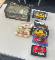 Selection of boxed cars includes Burago etc